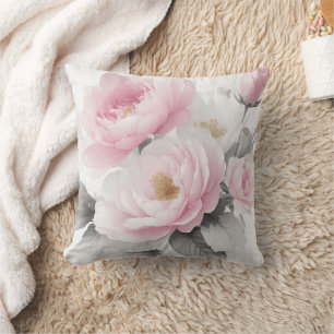 Watercolor Pink Peonies Throw Pillow