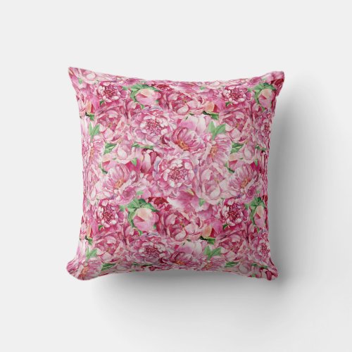 Watercolor Pink Peonies Throw Pillow