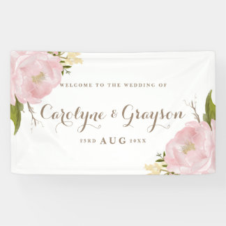 Watercolor Pink Peonies Wedding Banner