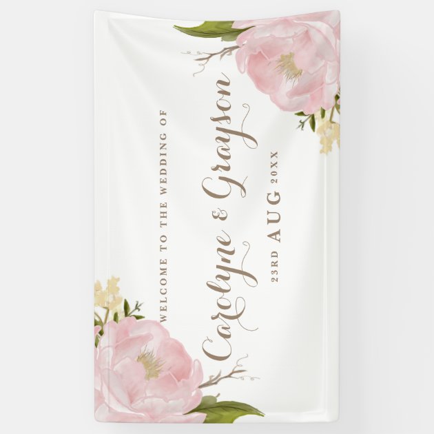 Watercolor Pink Peonies Wedding Banner