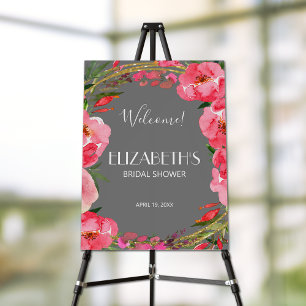 Watercolor Pink Peonies Wedding Welcome Foam Board
