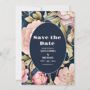 Watercolor Pink Peony  Art Nouveau Wedding Save The Date
