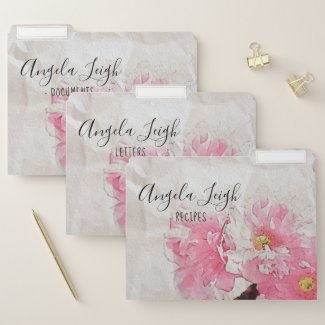 Watercolor Pink Peony Blossoms On Old Paper Custom File Folder