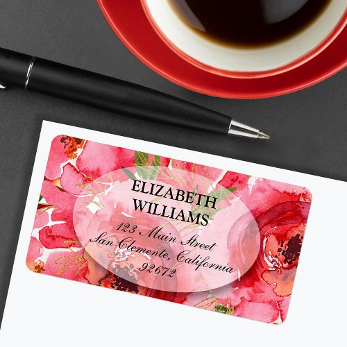 Watercolor Pink Peony Floral Address Label