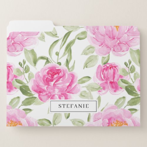 Watercolor Pink Peony Floral Pattern Personalized File Folder