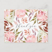 Watercolor Pink Peony Floral Thank You