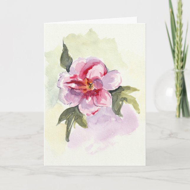 Watercolor Pink Peony Flower Greeting Card (Front)