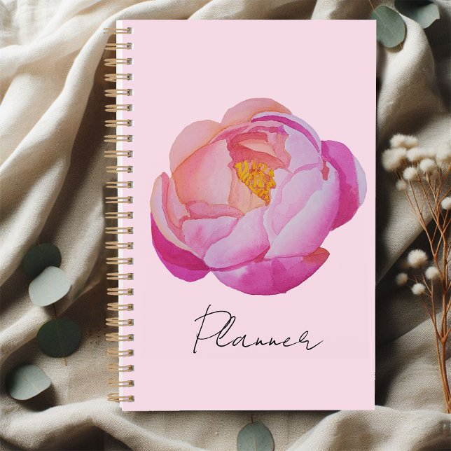 Watercolor pink peony flower planner (Creator Uploaded)