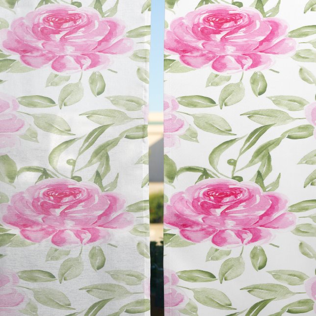 Watercolor Pink Peony Flowers Pattern Sheer Curtains (Sheer vs. Blackout)
