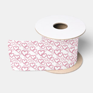 Watercolor Pink Peony Hearts Satin Ribbon