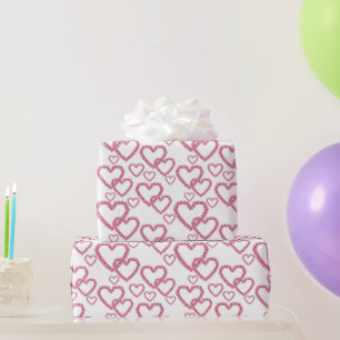Watercolor Pink Peony Hearts Wrapping Paper