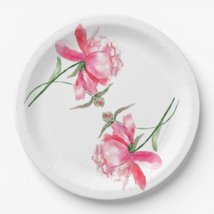 WATERCOLOR Pink PEONY Paper Plates
