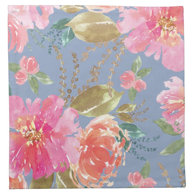Watercolor Pink Peony Pattern Cloth Napkin (Front)