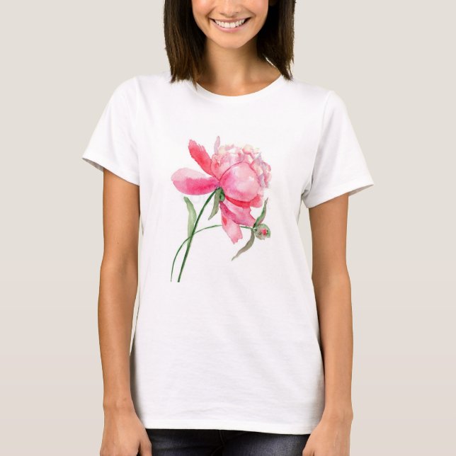 Watercolor Pink Peony Women's Basic T-Shirt (Front)