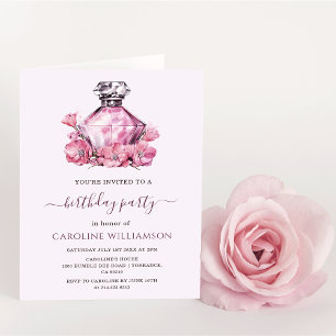 Watercolor Pink Perfume Flowers Birthday Invitation