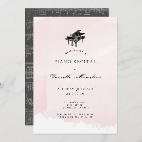 Watercolor Pink Piano Recital  Invitation