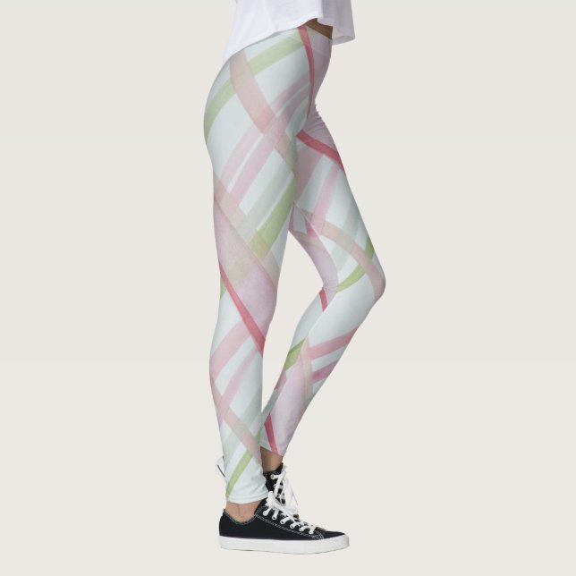 Watercolor Pink Plaid Leggings (Right)