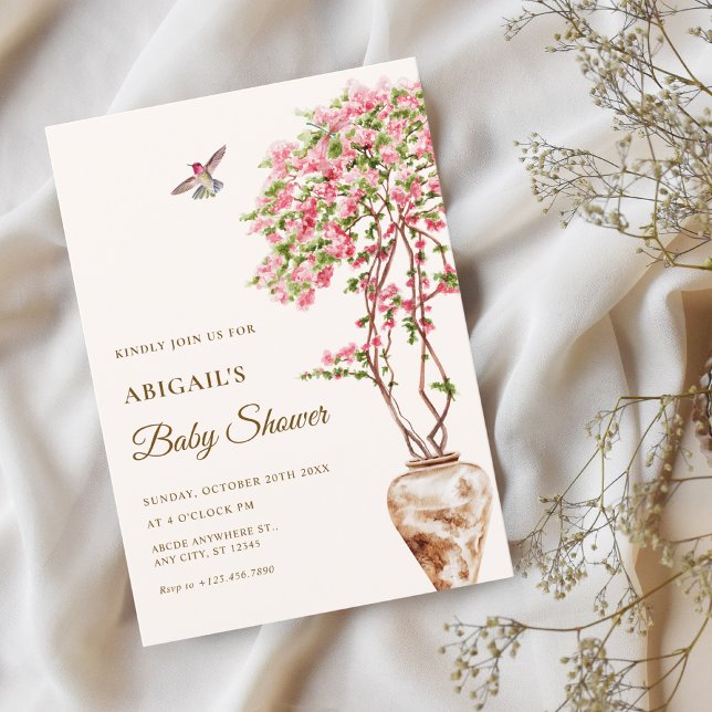 Watercolor pink plants baby shower invitation (Creator Uploaded)