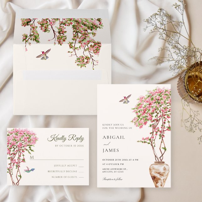 Watercolor pink plants wedding invitation (Creator Uploaded)