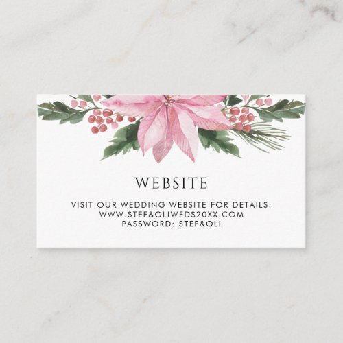 Watercolor Pink Poinsettia Winter Wedding Website Enclosure Card