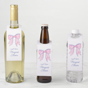 Watercolor Pink Polka Dot Bow Bottle Hanger Tag