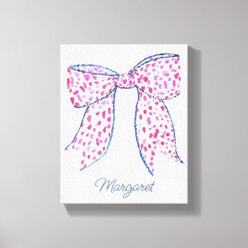 Watercolor Pink Polka Dot Bow Canvas Print