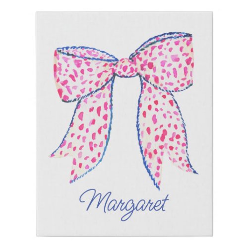 Watercolor Pink Polka Dot Bow Faux Canvas Print