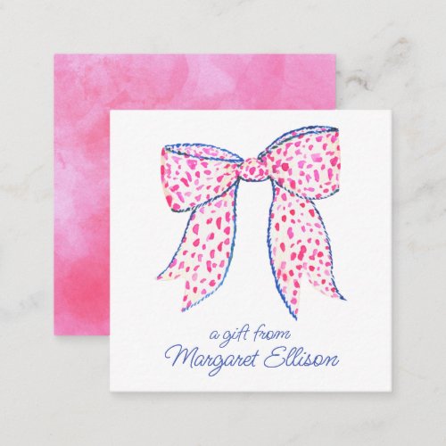 Watercolor Pink Polka Dot Bow Gift Enclosure Note Card
