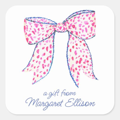 Watercolor Pink Polka Dot Bow Gift Stickers