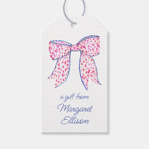 Watercolor Pink Polka Dot Bow Gift Tags