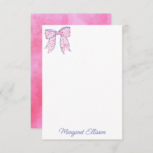 Watercolor Pink Polka Dot Bow Note Cards