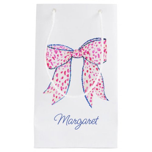 Watercolor Pink Polka Dot Bow Small Gift Bag