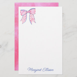 Watercolor Pink Polka Dot Bow Stationery