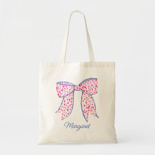 Watercolor Pink Polka Dot Bow Tote Bag