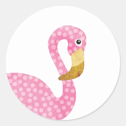 Watercolor Pink Polka Dot Flamingo Classic Round Sticker