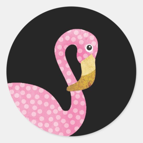 Watercolor Pink Polka Dot Flamingo Classic Round Sticker