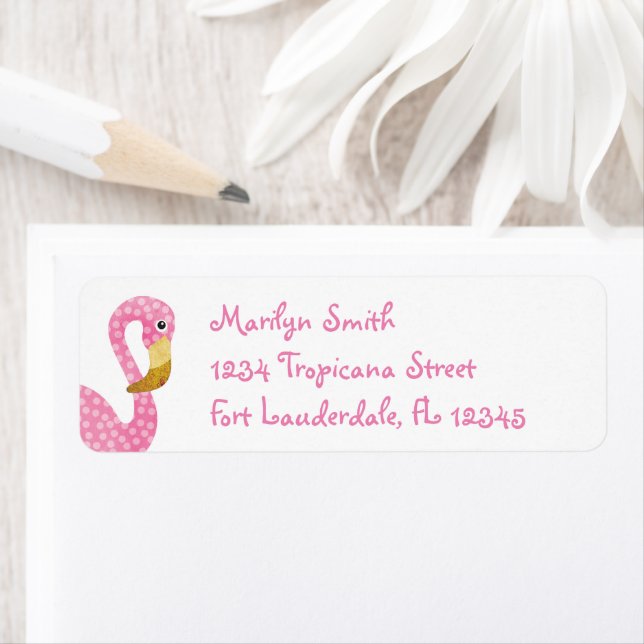 Watercolor Pink Polka Dot Flamingo Label (Insitu)