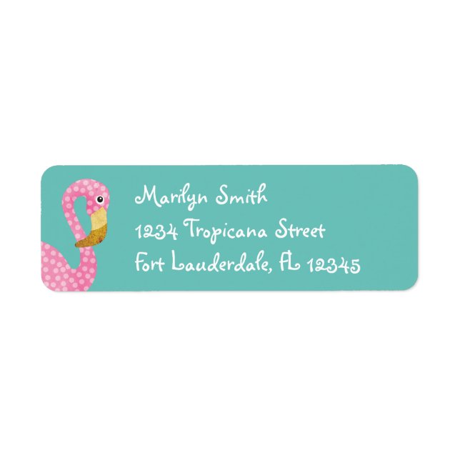 Watercolor Pink Polka Dot Flamingo Label (Front)