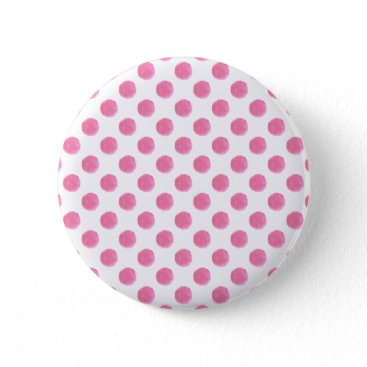 watercolor pink polka dots dotty design button