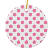watercolor pink polka dots dotty design ceramic ornament