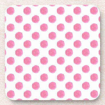 watercolor pink polka dots dotty design coaster