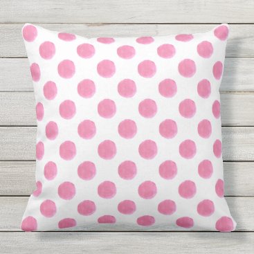 watercolor pink polka dots dotty outdoor pillow