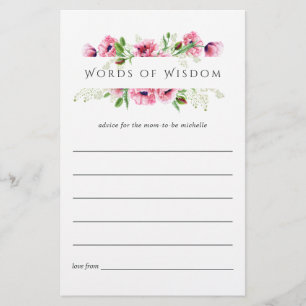 Watercolor Pink Poppies Bridal Shower Advice