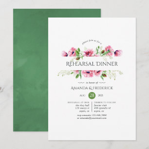Watercolor Pink Poppies Rehearsal Dinner Invitation