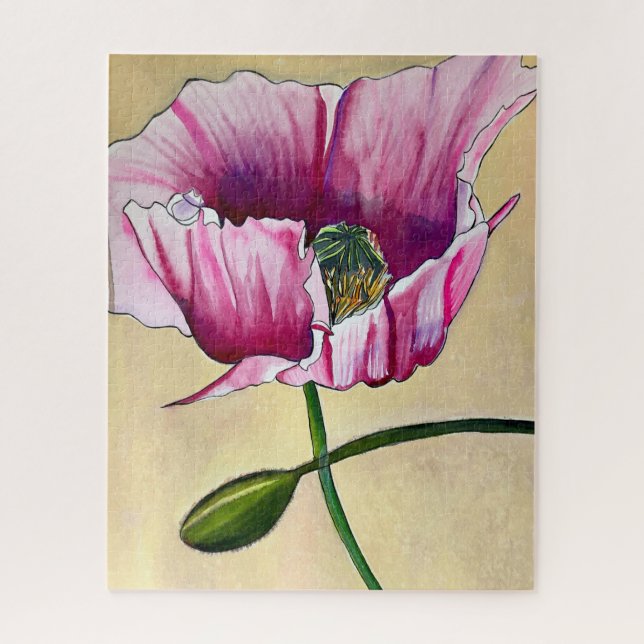 Watercolor pink poppy art flower jigsaw puzzle (Vertical)