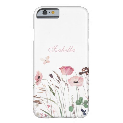 Watercolor Pink Poppy Meadow Custom Name Barely There iPhone 6 Case