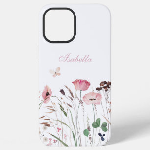Watercolor Pink Poppy Meadow Custom Name iPhone 12 Pro Max Case