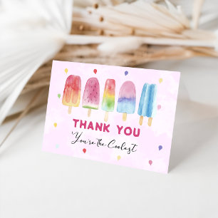 Watercolor Pink Popsicle Girl Birthday Party Thank You Card