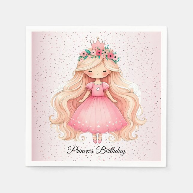 Watercolor Pink Princess Baby Shower Party Cute Napkins (Front)