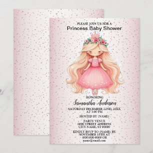 Watercolor Pink Princess Baby Shower Party Invitation